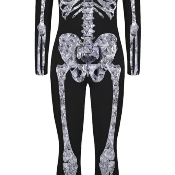 Women Skeleton Jumpsuit Front Back Skull Bone 3D Print morph Bodysuit XLarge NEW - Picture 4 of 10